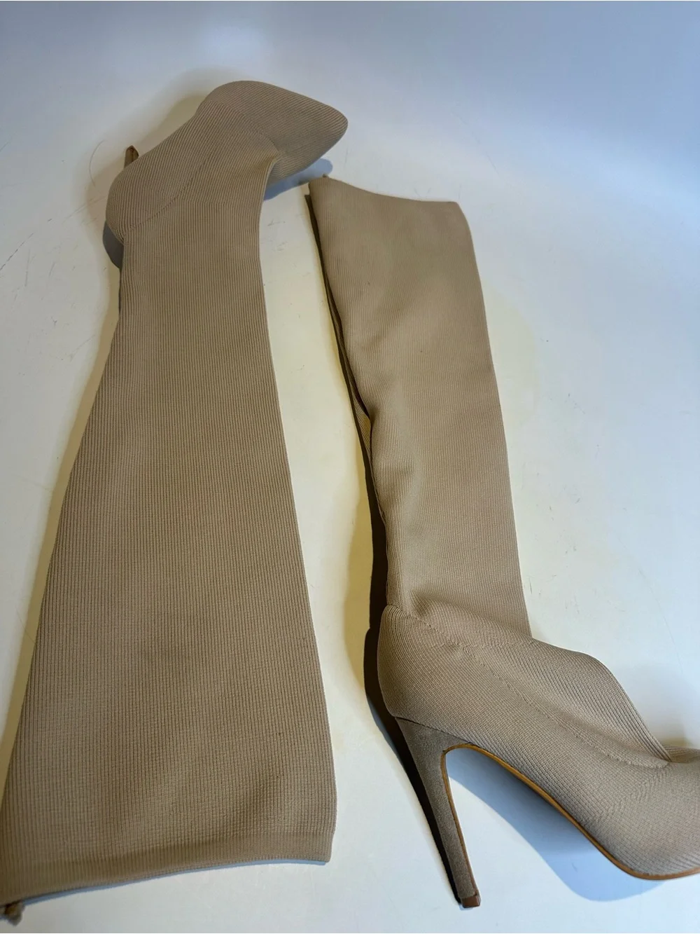 Women's Over-the-Knee Knit Stiletto Boots - Beige